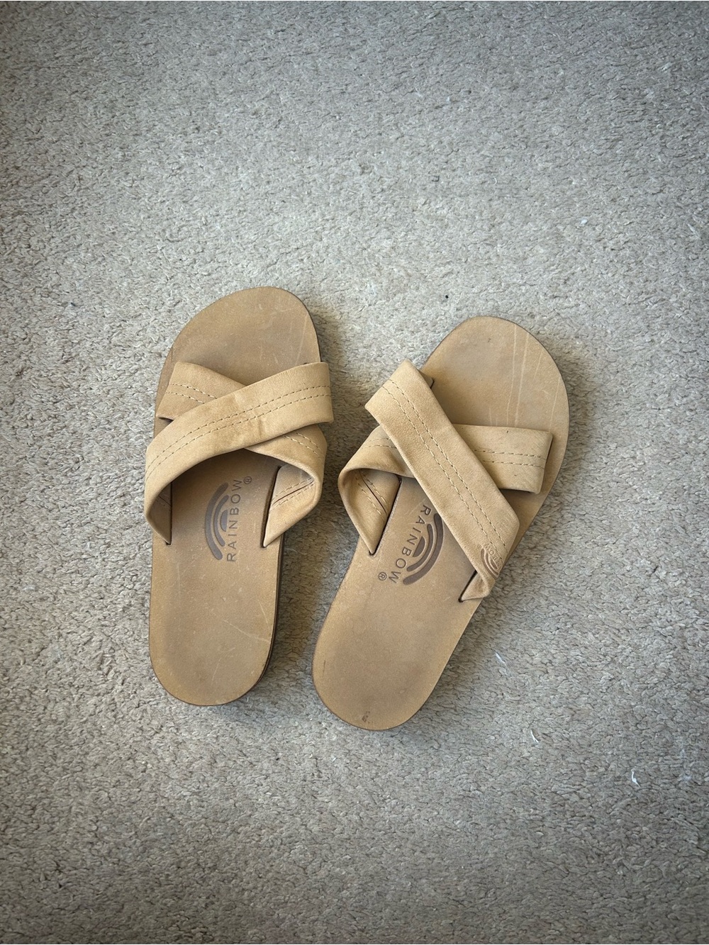 Rainbow Tan Crisscross Slide Sandals